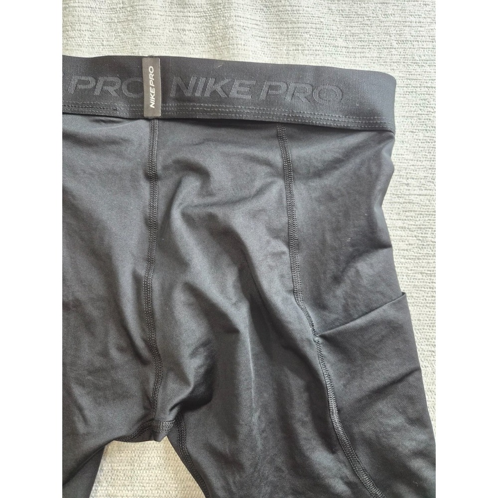 Nike Pro Dri Fit Pants Mens Small Black Tight Fit Swoosh Logo Stretch Training - Picture 11 of 13